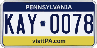 PA license plate KAY0078