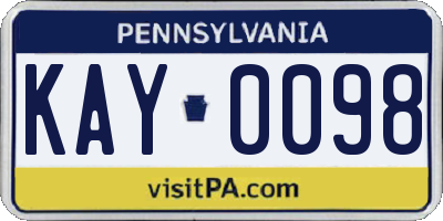 PA license plate KAY0098
