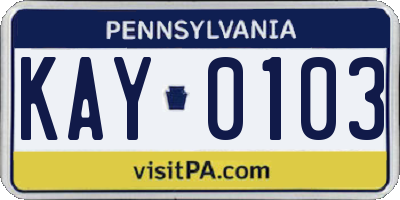 PA license plate KAY0103