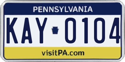 PA license plate KAY0104