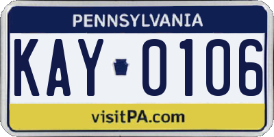 PA license plate KAY0106