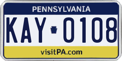 PA license plate KAY0108