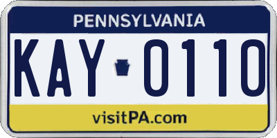 PA license plate KAY0110