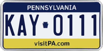 PA license plate KAY0111