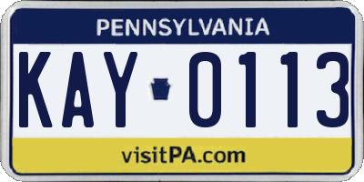 PA license plate KAY0113