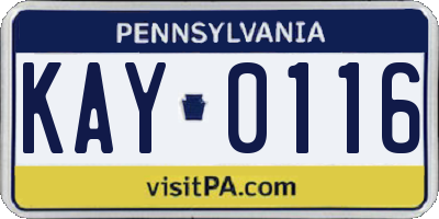 PA license plate KAY0116