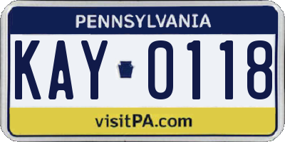 PA license plate KAY0118