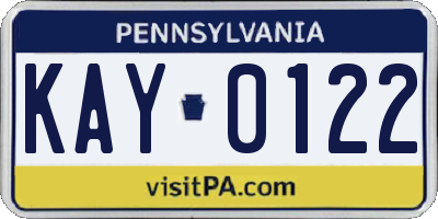 PA license plate KAY0122