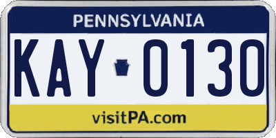 PA license plate KAY0130