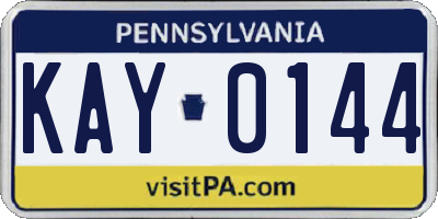PA license plate KAY0144