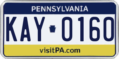 PA license plate KAY0160