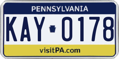 PA license plate KAY0178