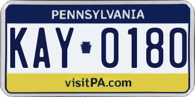 PA license plate KAY0180