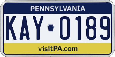 PA license plate KAY0189