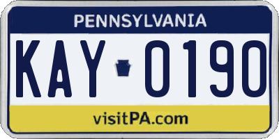 PA license plate KAY0190