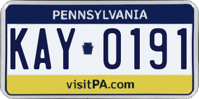 PA license plate KAY0191