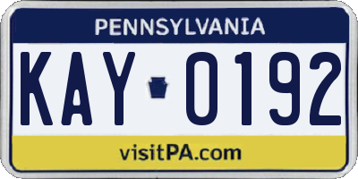 PA license plate KAY0192