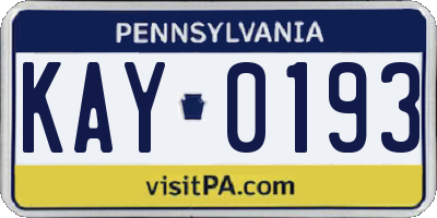 PA license plate KAY0193