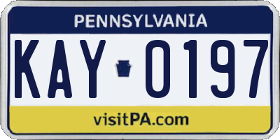 PA license plate KAY0197