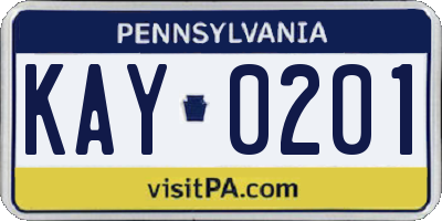 PA license plate KAY0201