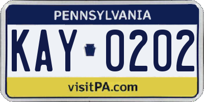 PA license plate KAY0202