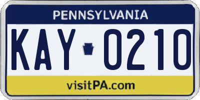 PA license plate KAY0210