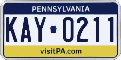 PA license plate KAY0211