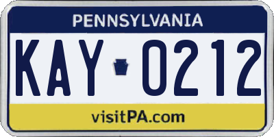 PA license plate KAY0212
