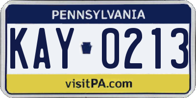 PA license plate KAY0213