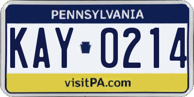 PA license plate KAY0214