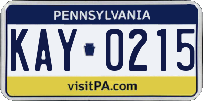 PA license plate KAY0215