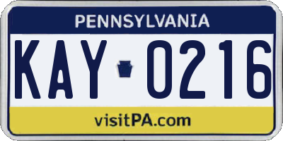 PA license plate KAY0216
