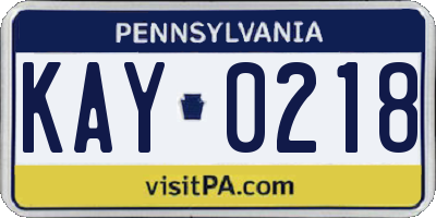 PA license plate KAY0218
