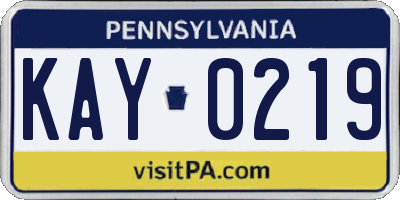 PA license plate KAY0219