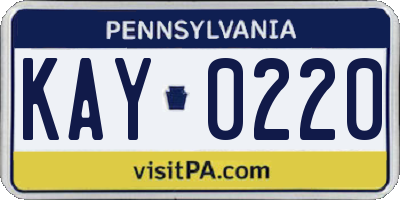 PA license plate KAY0220