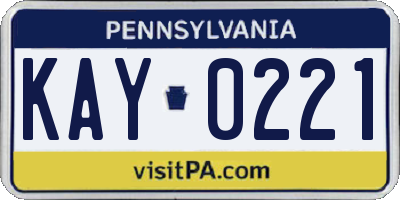 PA license plate KAY0221