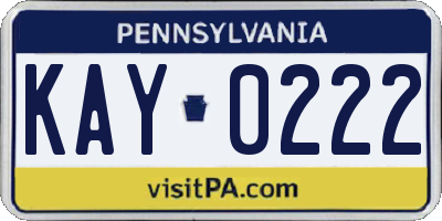 PA license plate KAY0222