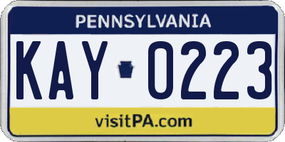 PA license plate KAY0223