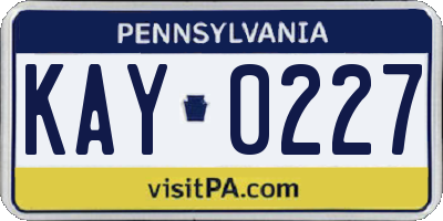 PA license plate KAY0227