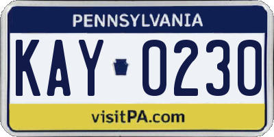 PA license plate KAY0230