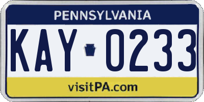 PA license plate KAY0233