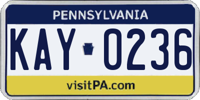 PA license plate KAY0236