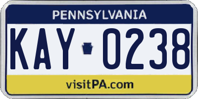 PA license plate KAY0238