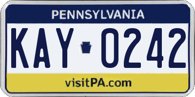 PA license plate KAY0242