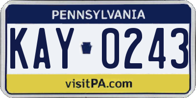 PA license plate KAY0243