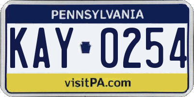 PA license plate KAY0254