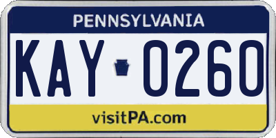 PA license plate KAY0260