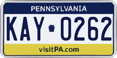 PA license plate KAY0262