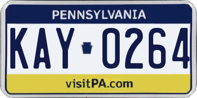 PA license plate KAY0264