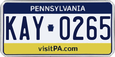 PA license plate KAY0265